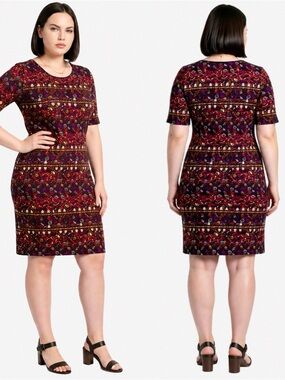 LuLaRoe Julia Boho Aztec Floral Knee Length Print Sheath Dress Women’s Size XL